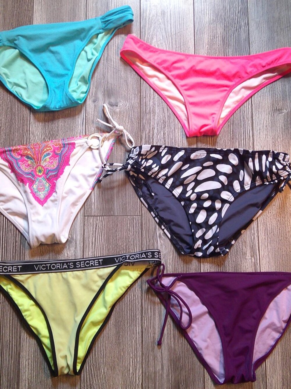 6-Pc "Victoria's Secret" Bikini Bottom Lot/Cheeky/Hipster/Side-Tie Sz M